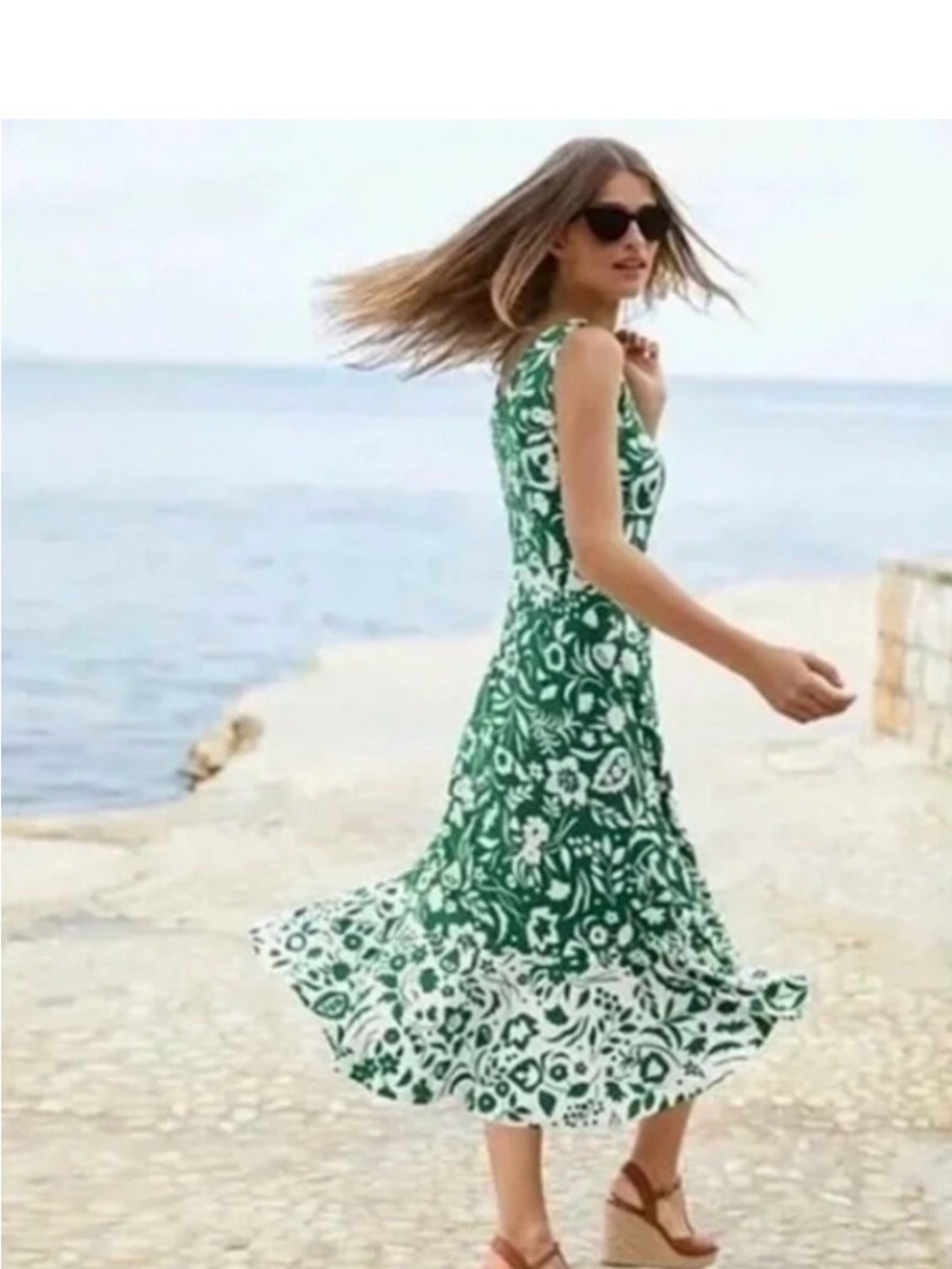 Beautiful Boden sleeveless dress US Sz 4 Green & White floral